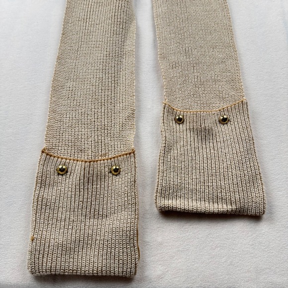 Michael Kors Knit Scarf w Button Detail Tan Cream Metallic Gold Accent - Picture 1 of 12